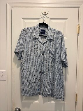 Tommy Bahama Blue Batik Print Camp Shirt - L